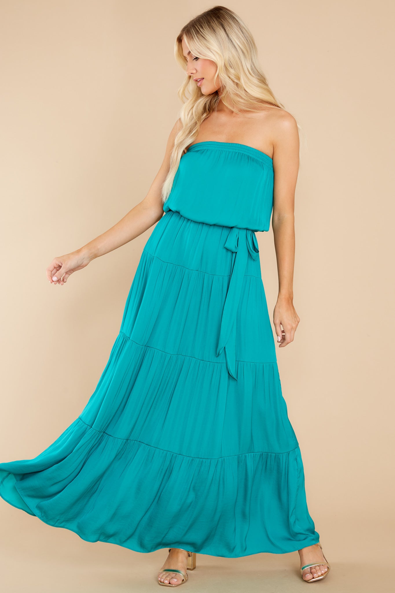 Flowy Blue Satin Dress - Maxi Dresses ...